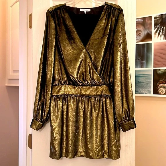 FRAME gorgeous gold metallic velvet mini dress - Picture 4 of 8